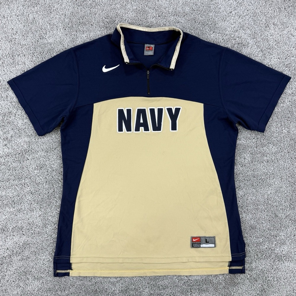 Vintage 90s Nike Navy Shirt Men's L Short Sleeve 1/4 Zip Mock Neck Made In USA